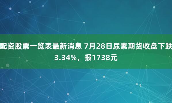 配资股票一览表最新消息 7月28日尿素期货收盘下跌3.34%，报1738元